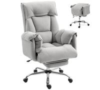 HOMCOM Chaise de bureau inclinable, avec accoudoirs rembourrés, repose-pieds, dossier haut, pivotante, réglable en hauteur, aspect velours, rembourrée, gris clair