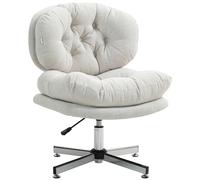 HOMCOM Chaise de Bureau Large Assise, Jambes croisées, Lin crème