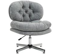 HOMCOM Chaise de Bureau Large Assise, Jambes croisées, Lin Gris | Chaise de bureau informatique, hauteur réglable, assise pivotante, pour bureau