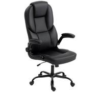 HOMCOM Chaise de Bureau Pivotante, Fonction Bascule, Accoudoirs Relevables, Dossier Haut, Hauteur Réglable, Noir