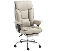 HOMCOM Chaise de Bureau Pivotante Inclinable 135° Similicuir, Repose-pieds, Accoudoirs et Hauteur Réglables, Gris Clair