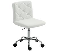 HOMCOM Chaise de Bureau Réglable avec Revêtement à Boutons, en Cuir PU, Mousse et Acier, 44x50x78-88 cm, Blanc