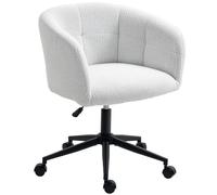 HOMCOM Chaise de bureau rembourrée avec revêtement pelucheux, design en forme de baignoire, chaise de bureau roulante, base en acier, Crème+Noir