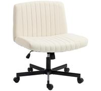 HOMCOM Chaise de bureau sans accoudoirs avec roulettes, imitation lin, chaise de bureau à pieds croisés avec siège large, rembourrage épais, fonction rock, siège d'ordinateur pivotant réglable en