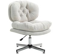 HOMCOM Chaise de bureau sans accoudoirs, chaise de bureau confortable avec siège rembourré et hauteur réglable, Blanc crème