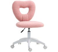 HOMCOM Chaise de Bureau sans accoudoirs, réglable en Hauteur, Rose | Chaise de bureau, Teddy Fleece moderne, siège de coiffeuse cœur, roulettes pivotantes