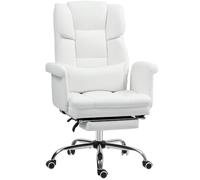HOMCOM Chaise de Bureau Soutien Lombaire, accoudoirs, Similicuir, Blanc | Chaise de bureau, repose-pieds, hauteur réglable, pivotante, rembourrée, chaise informatique, ergonomique