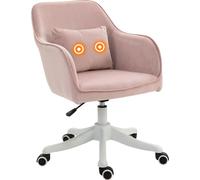 HOMCOM Chaise de bureau velours fauteuil bureau massant coussin lombaire intégré hauteur réglable pivotante 360° rose poudré