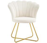 HOMCOM Chaise de coquillage, coiffeuse, chaise en velours, chaise de salon avec pieds en acier, pour salon, chambre à coucher, 69 x 64 x 80 cm, crème