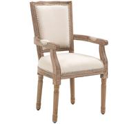 HOMCOM Chaise de Salle à Manger, Chaise de Cuisine, Décor de Clous, style maison de campagne française, Bois de caoutchouc, Blanc crème, 59 x 63,5 x 96cm