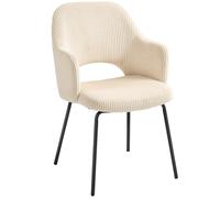 HOMCOM Chaise de Salle à Manger, Revêtement en Corduroy, Forme Coquille, Pieds Métalliques, Patins pour les Pieds, Beige