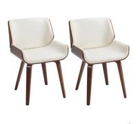 HOMCOM Lot de 2 chaises salle à manger vintage - assise synthétique blanche, pieds en bois