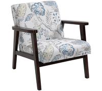 HOMCOM Chaise de Salon Fauteuil Rembourré avec Accoudoirs en Bois et Tissu Respirant pour Maison et Bureau, à Fleurs, 68.5x78.5x75cm