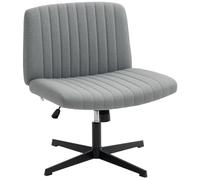 HOMCOM Chaise sans accoudoirs ni Roues, Tissu Lin, Large siège, Gris | Chaise de bureau à pieds croisés, rembourrage épais, fonction bascule, réglable en hauteur, siège pivotant pour la maison