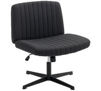 HOMCOM Chaise sans accoudoirs ni Roues, Tissu Lin, Large siège, Noir | Chaise de bureau à pieds croisés, rembourrage épais, fonction bascule, réglable en hauteur, siège pivotant pour la maison