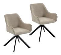 HOMCOM Chaises de salle à manger lot de 2, chaise de cuisine pivotante avec accoudoirs, cadre métallique pour salon, salle à manger, beige