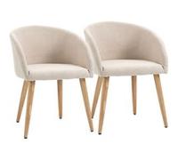 HOMCOM Chaises de visiteur design scandinave - lot de 2 chaises - pieds inclinés effilés bois caoutchouc - assise dossier accoudoirs ergonomiques aspect lin beige Beige G