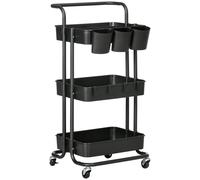 HOMCOM Chariot à 3 niveaux desserte avec 4 crochets et 3 boîtes suspendues amovibles pour 42 x 38 x 86,5 cm noir