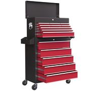HOMCOM Chariot à outils, en deux parties, verrouillable, 14 tiroirs, paroi perforée, acier, Rouge