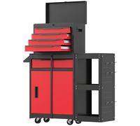 HOMCOM Chariot à Outils sur Roulettes 3 en 1 avec 5 Tiroirs et Armoire Inférieure Panneaux Perforés et Serrure Noir et Rouge