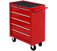 HOMCOM Chariot Caisse à Outils Atelier Mobile 5 Tiroirs Rouge Tôle d'Acier