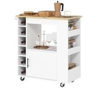 HOMCOM Chariot Cuisine Plan Travail Bois, étagères 83x40x83 cm Chêne | Chariot, porte-bouteille, chariot service, armoire cuisine sur roulettes, charnières douces, poignée, îlot cuisine