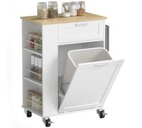 HOMCOM Chariot Cuisine roulettes tiroir Porte-Serviettes Blanc | Îlot de cuisine roulant, placard à poubelle basculant, étagères latérales à 3 niveaux, pour salle à manger