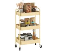 HOMCOM Chariot d'appoint à roulettes à 3 Niveaux, Chariot de Cuisine avec 3 paniers et 2 poignées, pour Salle de Bain, Chambre, Bureau, 45 x 30,6 x 79 cm, Jaune