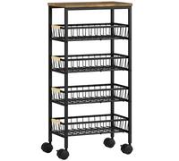 HOMCOM Chariot d'appoint sur roulettes 4 paniers amovibles charge 15 kg cadre métallique pour salle à manger 40x24x81,5 cm Brun rustique