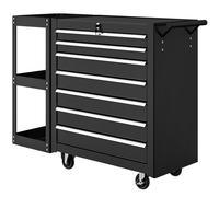HOMCOM Chariot d'atelier chariot d'outils avec 7 tiroirs étagère latérale amovible 4 roulettes avec frein, 96x33,5x75cm, Noir