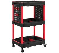 HOMCOM Chariot d'atelier servante atelier à 3 niveaux pour garage, entrepôt, outils de bricolage, charge 91 Kg, noir et rouge