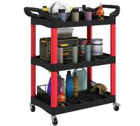 HOMCOM Chariot d'atelier servante atelier chariot à outil à 3 niveaux avec poignée latérale, desserte atelier pour garage, entrepôt, outils de bricolage, charge 91 Kg, 83 x 43 x 97 cm, noir et rouge