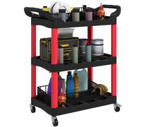 HOMCOM Chariot d'atelier servante atelier chariot à outil à 3 niveaux avec poignée latérale, desserte atelier pour garage, entrepôt, outils de bricolage, charge 91 Kg, 83 x 43 x 97 cm, noir et rouge