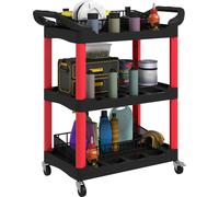 HOMCOM Chariot d'atelier servante atelier chariot à outil à 3 niveaux avec poignée latérale, desserte atelier pour garage, entrepôt, outils de bricolage, charge 91 Kg, 83 x 43 x 97 cm, noir et rouge