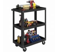 HOMCOM Chariot d'atelier servante Atelier Chariot à Outil à 3 Niveaux, poignée latérale et roulettes verrouillables, pour Garage, entrepôt, Outils de Bricolage, Charge 120 Kg, 70,5x35x82,5cm, Noir