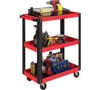 HOMCOM Chariot d'atelier servante atelier chariot à outil à 3 niveaux, poignée latérale et roulettes verrouillables, pour garage, entrepôt, outils de bricolage, charge 120 Kg, 70,5x35x82,5cm, rouge