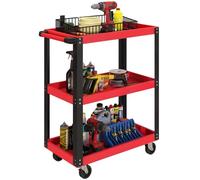HOMCOM Chariot d'atelier servante atelier chariot à outil à 3 niveaux, poignée latérale et roulettes verrouillables, pour garage, entrepôt, outils de bricolage, charge 120 Kg, 70,5x35x82,5cm, rouge
