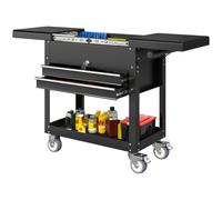 HOMCOM Chariot d'atelier, servante d'atelier sur roulettes avec plateau coulissant, tiroirs verrouillables, 130x38x80cm, noir