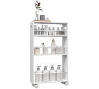 HOMCOM Chariot de Cuisine 3 Niveaux Barres LAT. Blanc | Chariot de rangement compact pour cuisine ou salle de bain, 4 roues & 2 freins, étagère étroite en bois et acier.