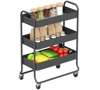 HOMCOM Chariot de cuisine, 3 paniers, 4 roulettes, métal, noir