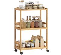 HOMCOM Chariot de Cuisine à 3 Niveaux, 53 x 30,5 x 83 cm, Bois Naturel | Desserte à Roulettes en Bambou, Desserte Cuisine Multifonctionnel, pour Chambre, Salon, Bureau