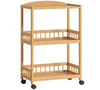 HOMCOM Chariot de cuisine à 3 niveaux, desserte à roulettes en bambou pour chambre, salon, bureau, 53x30,5x83cm, bois naturel