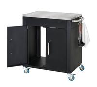 HOMCOM Chariot de Cuisine à Roulettes, Chariot de Service, Chariot avec Armoire, Crochets et Poignées en Acier Inoxydable, Noir, 86x50x86,5cm