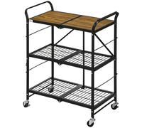 HOMCOM Chariot de Cuisine au Design Industriel, avec 3 Étagères, Chariot Polyvalent, Chariot de Service, 4 Roues, pliable, Marron + Noir