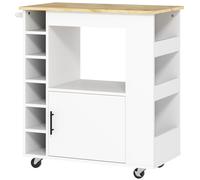 HOMCOM Chariot de Cuisine avec Roues, Etagères, Armoire et Porte-Bouteilles, 83x40x83 cm, Chêne