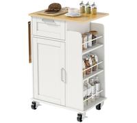 HOMCOM Chariot de Cuisine avec Tiroir, Armoire, Porte-Serviette et 3 Porte-épices, en Bois, 62x40x87 cm, Blanc