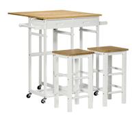 HOMCOM - chariot de cuisine - Bambou - 86x75.5x83.5cm - Bois naturel, Blanc