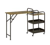 HOMCOM Chariot de Cuisine Chariot de Service avec 1 Table Pliante, 2 Tablettes et 1 Étagère Ouverte Roues Réglables Marron Rustique 118x36,5x82cm