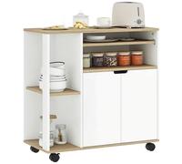 HOMCOM Chariot de Cuisine Chariot de Service avec Armoire, étagères coulissantes et réglables, Chariot avec Plan de Travail, roulettes pour Salle à Manger, 80 x 40 x 82 cm, Blanc