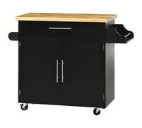 HOMCOM Chariot de cuisine desserte îlot de cuisine, 1 porte-épices, 1 porte-serviettes, 109 cm x 40 cm x 89 cm, Noir